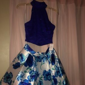 Blue two piece semi formal dress